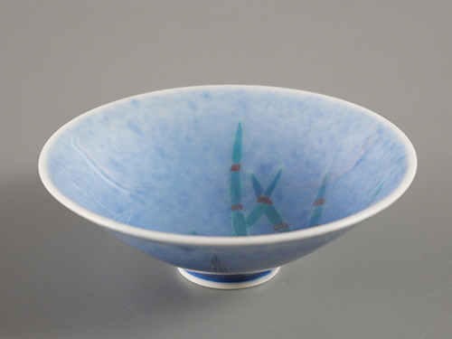 色絵吹墨墨はじき砥草文盃