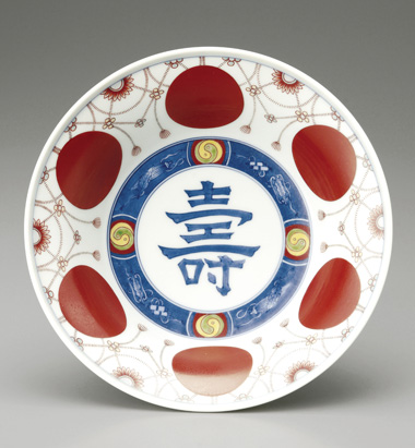 色鍋島赤玉瓔珞文飾鉢